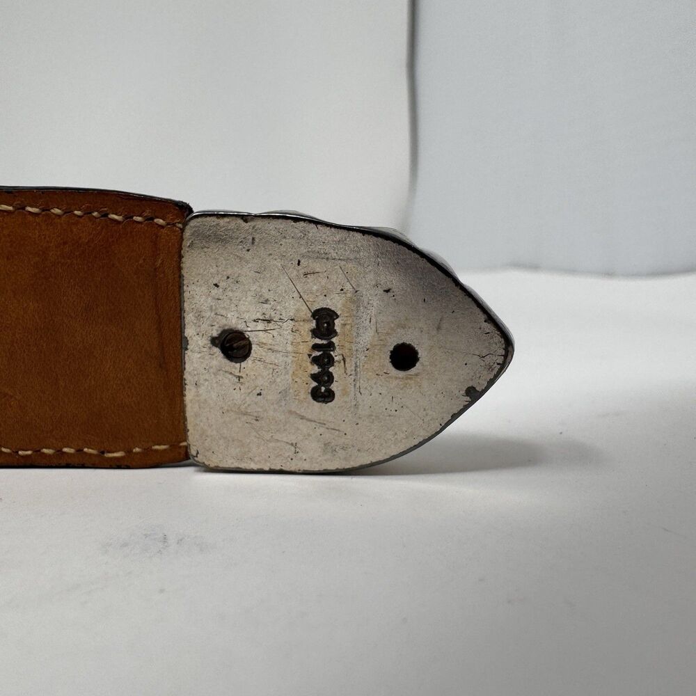 Vintage ONYX 19403 Black Leather Belt Size 28 Marked 1993 90s Silver Buckle Tip - Picture 7 of 14